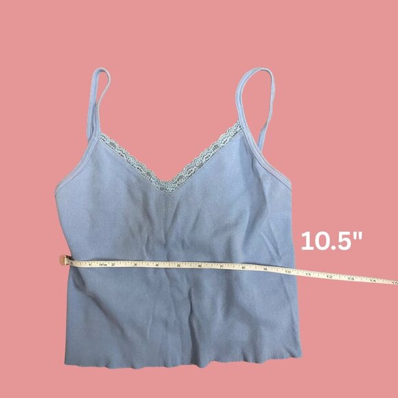 Brandy Melville Blue Lace-Trim Cropped Cami Tank Top (OS) - Picture 4 of 5